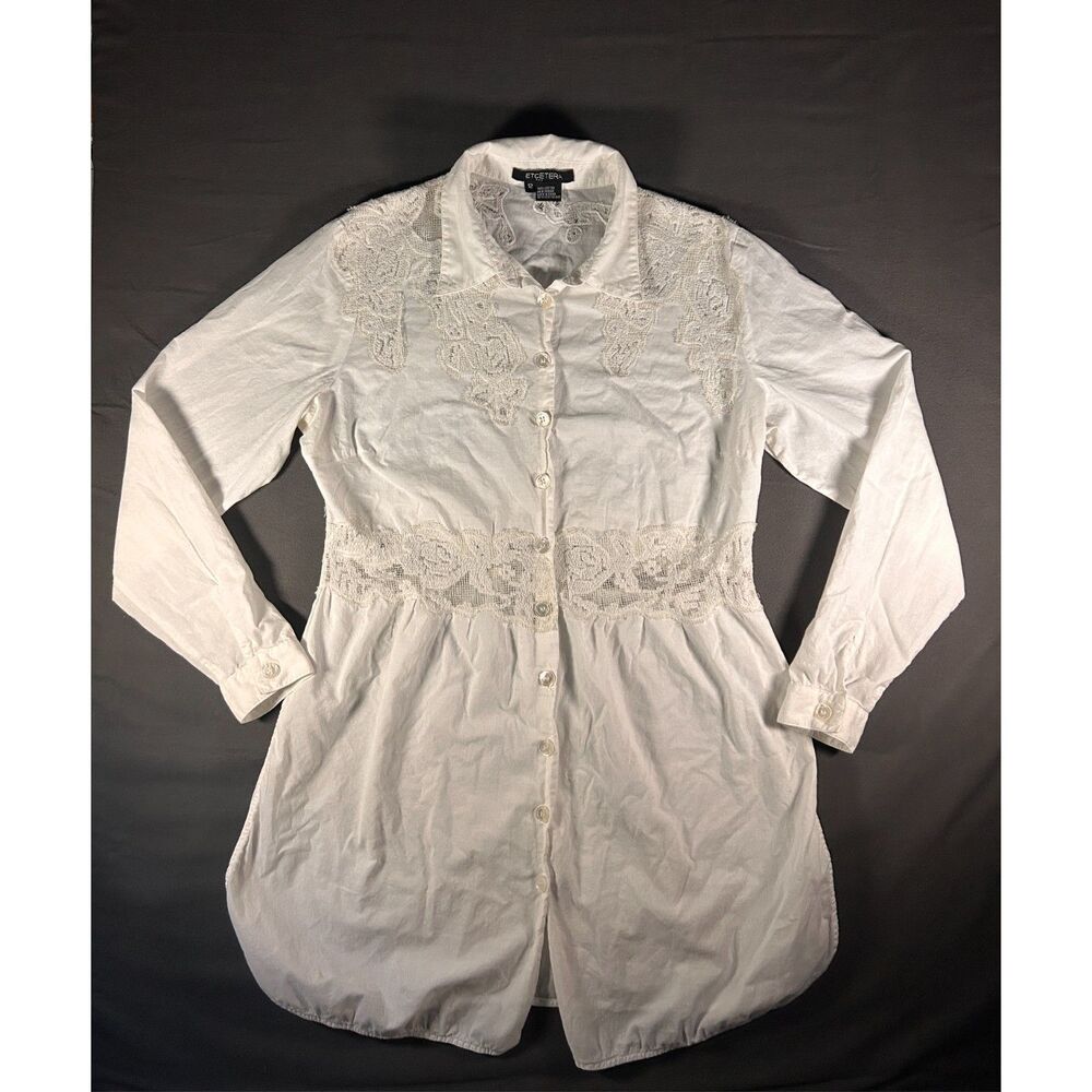 Etcetera White Lace Button Down Top Dress 12 Cottagecore Y2K Boho Western Indie